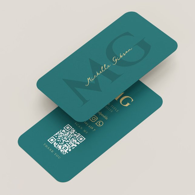 Elegante Monogram Dark Aquamarin Modern Ästhetik Visitenkarte (Elegant Monogram Dark Teal Modern Aesthetic Business Card
)