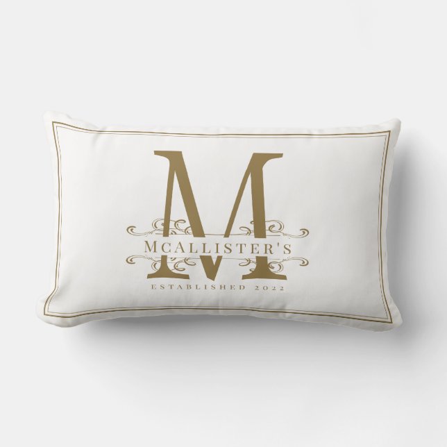 Elegante Monogram der White- und Gold-Familie einr Lendenkissen (Vorderseite)