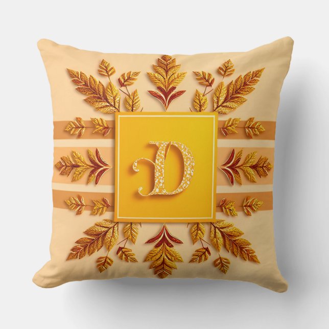 Elegante Monogram-Designs mit Gold-Blätter Kissen (Vorderseite)