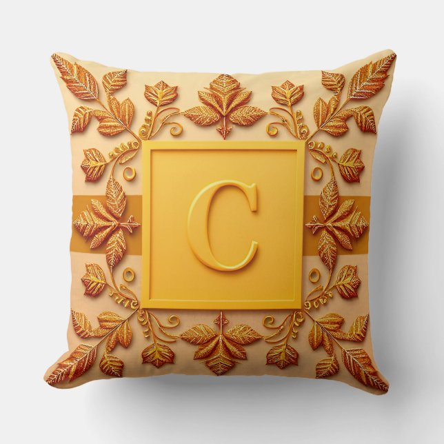 Elegante Monogram-Designs mit Gold-Blätter Kissen (Vorderseite)