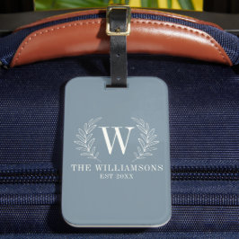Elegante Monogram Dusty Blue Familienname Gepäckanhänger