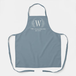 Elegante Monogram Dusty Blue Familienname Schürze