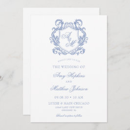 Elegante Monogram Dusty Blue Wappen Wedding Einladung
