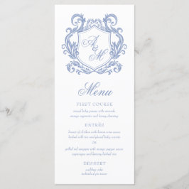 Elegante Monogram Dusty Blue Wappen Wedding Menükarte