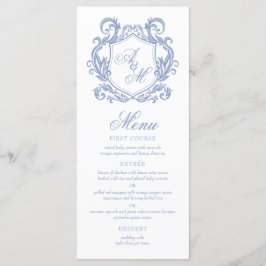 Elegante Monogram Dusty Blue Wappen Wedding Menükarte
