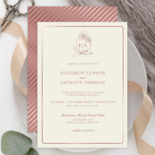 Elegante Monogram Dusty Rose Orchid Wedding Einladung