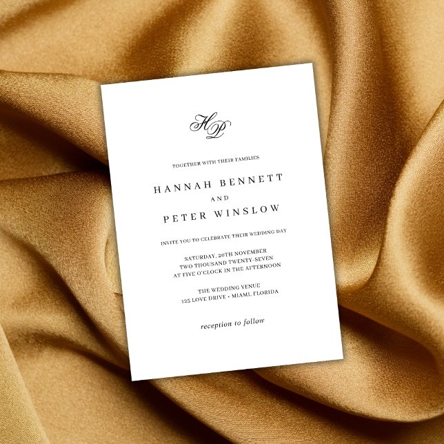 Elegante Monogram, erste weiße und schwarze Hochze Einladung (Von Creator hochgeladen)