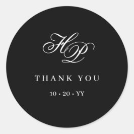 Elegante Monogram Erstklassige Schwarz-Weiß-Hochze Runder Aufkleber