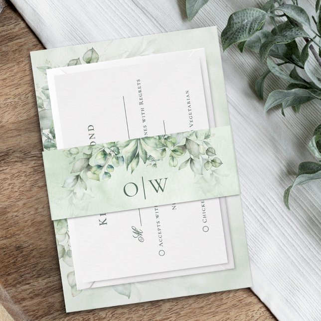 Elegante Monogram Eucalyptus Watercolor Wedding Einladungsbanderole (Von Creator hochgeladen)