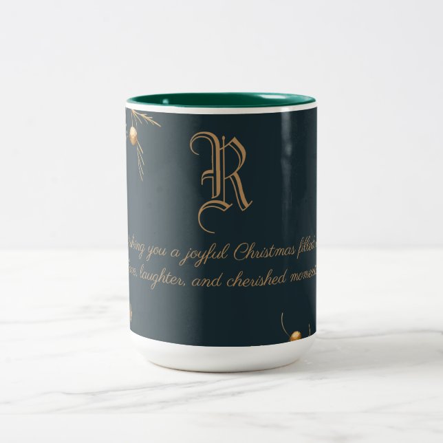 Elegante Monogram Family Christmas Tasse mit Botsc (Mittel)