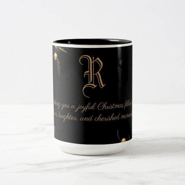 Elegante Monogram Family Christmas Tasse mit Botsc (Mittel)