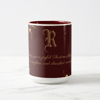 Elegante Monogram Family Christmas Tasse mit Botsc