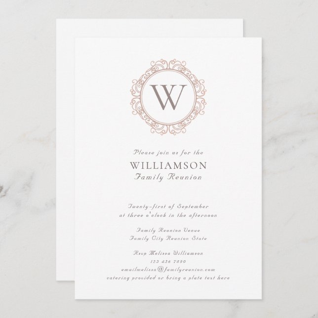 Elegante Monogram Family Wiedersehen Einladung (Vorne/Hinten)