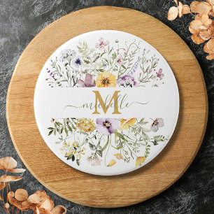 Elegante Monogram Farbenfrohe Wildblume Garten Blu Button