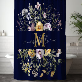 Elegante Monogram Farbenfrohe Wildblume Garten Blu Duschvorhang