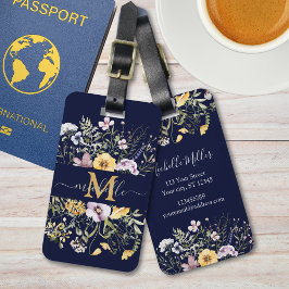 Elegante Monogram Farbenfrohe Wildblume Garten Blu Gepäckanhänger