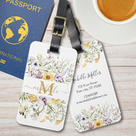 Elegante Monogram Farbenfrohe Wildblume Garten Blu Gepäckanhänger