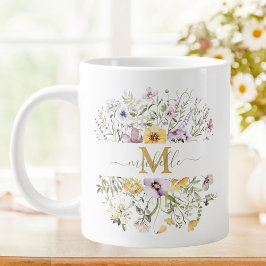 Elegante Monogram Farbenfrohe Wildblume Garten Blu Jumbo-Tasse