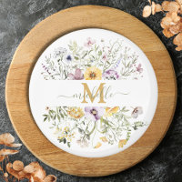Elegante Monogram Farbenfrohe Wildblume Garten Blu