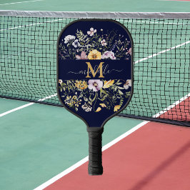 Elegante Monogram Farbenfrohe Wildblume Garten Blu Pickleball Schläger