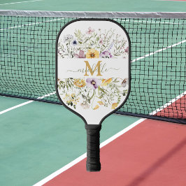 Elegante Monogram Farbenfrohe Wildblume Garten Blu Pickleball Schläger