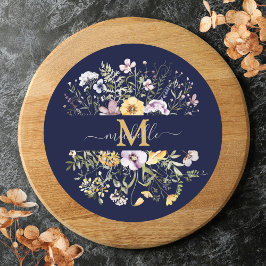 Elegante Monogram Farbenfrohe Wildblume Garten Blu Runder Aufkleber