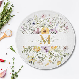 Elegante Monogram Farbenfrohe Wildblume Garten Blu Schneidebrett