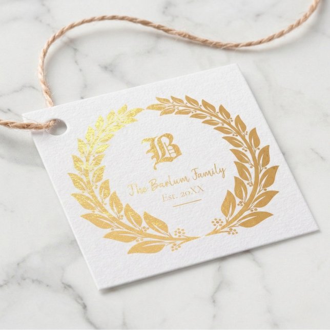 Elegante Monogram Foil Favor Tags (Show off your family name in gold.)