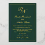 Elegante Monogram Formal Forest Green Wedding Gold Folieneinladung<br><div class="desc">Traditioneller Stil Wald grün und Gold Folie Hochzeitseinladung mit einem einfachen und klassischen Design mit Ihren beiden ersten Monogramm und Ihre Namen in einer eleganten Kalligraphie innerhalb eines dünnen Randes. Alle Designelemente auf der Vorderseite sind in realer Folie bedruckt. Diese luxuriöse Hochzeitseinladung mit zeitlosem Design ist perfekt für eine feierliche...</div>