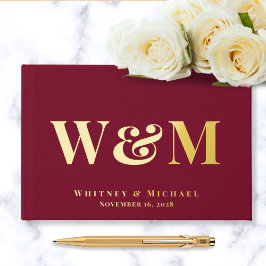 Elegante Monogram Foto Burgundy Wedding Gästebuch