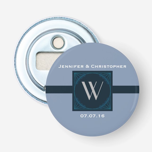 Elegante Monogram-Gastgeschenk Hochzeit Flaschenöffner (Vorderseite)