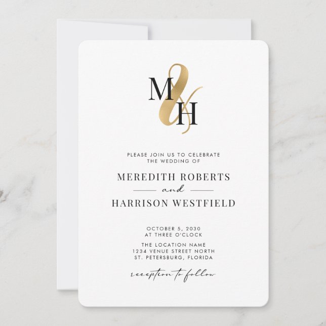 Elegante Monogram Gold Ampersand QR Code Hochzeit Einladung (Vorderseite)