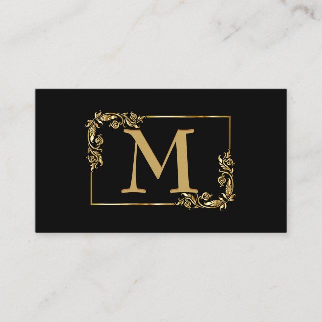Elegante Monogram Gold and Black Business Card Visitenkarte (Vorderseite)