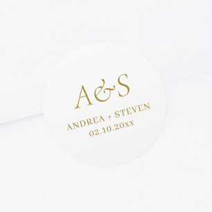 Elegante Monogram Gold Champagne Wedding Runder Aufkleber
