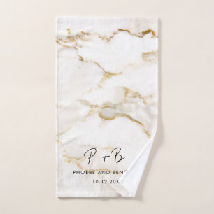 Elegante Monogram Gold Effect Marmorhochzeit Handtuch