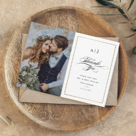 Elegante Monogram Gold Foto Wedding Dankeskarte