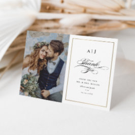 Elegante Monogram Gold Foto Wedding Dankeskarte