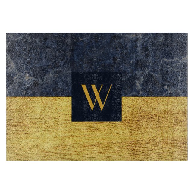 Elegante Monogram Gold-Marmor Schneidebrett (Vorderseite)