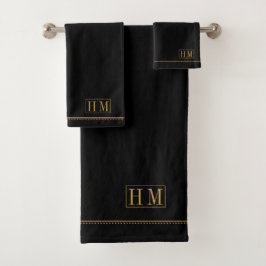 Elegante Monogram Gold Name Black Badhandtuch Set