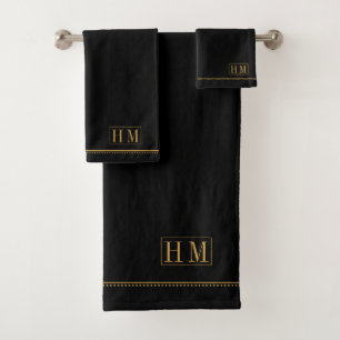 Elegante Monogram Gold Name Black Badhandtuch Set