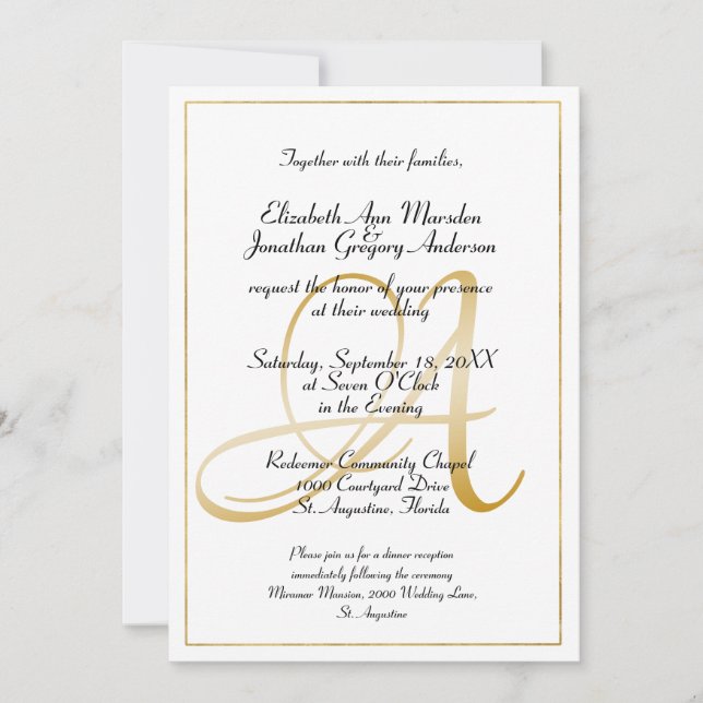 Elegante Monogram Gold Script Calligraphy Wedding Einladung (Vorderseite)