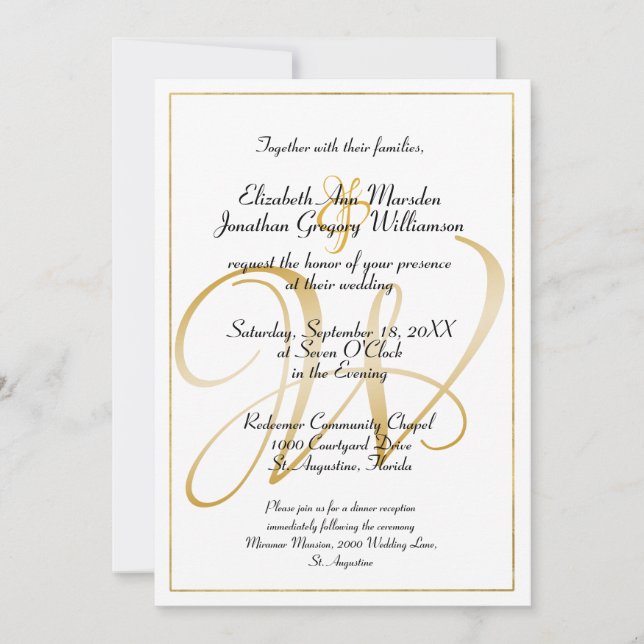 Elegante Monogram Gold Script Calligraphy Wedding Einladung (Vorderseite)
