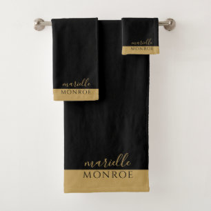 Elegante Monogram Gold Script Serif Black Badhandtuch Set