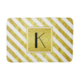 Elegante Monogram Gold Stripes Badematte