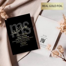 Elegante Monogram Gold und Black Wedding Folieneinladung