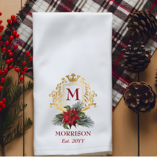 Elegante Monogram Gold Wappen Poinsettia Weihnacht Geschirrtuch