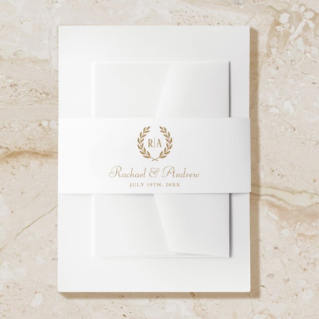 Elegante Monogram Gold White Wedding Einladungsbanderole (Von Creator hochgeladen)