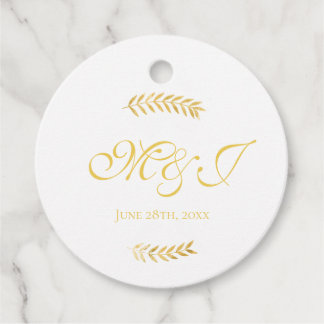 Elegante Monogram Golden Blätter Wedding Geschenkanhänger