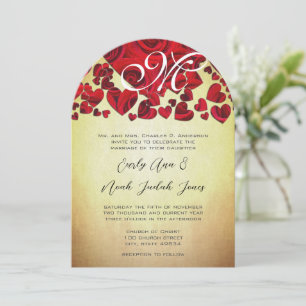 Elegante Monogram Golden Romantic Rote Rose Weddin Einladung
