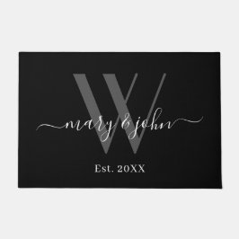 Elegante Monogram Gray Black Names Script Hochzeit Fußmatte